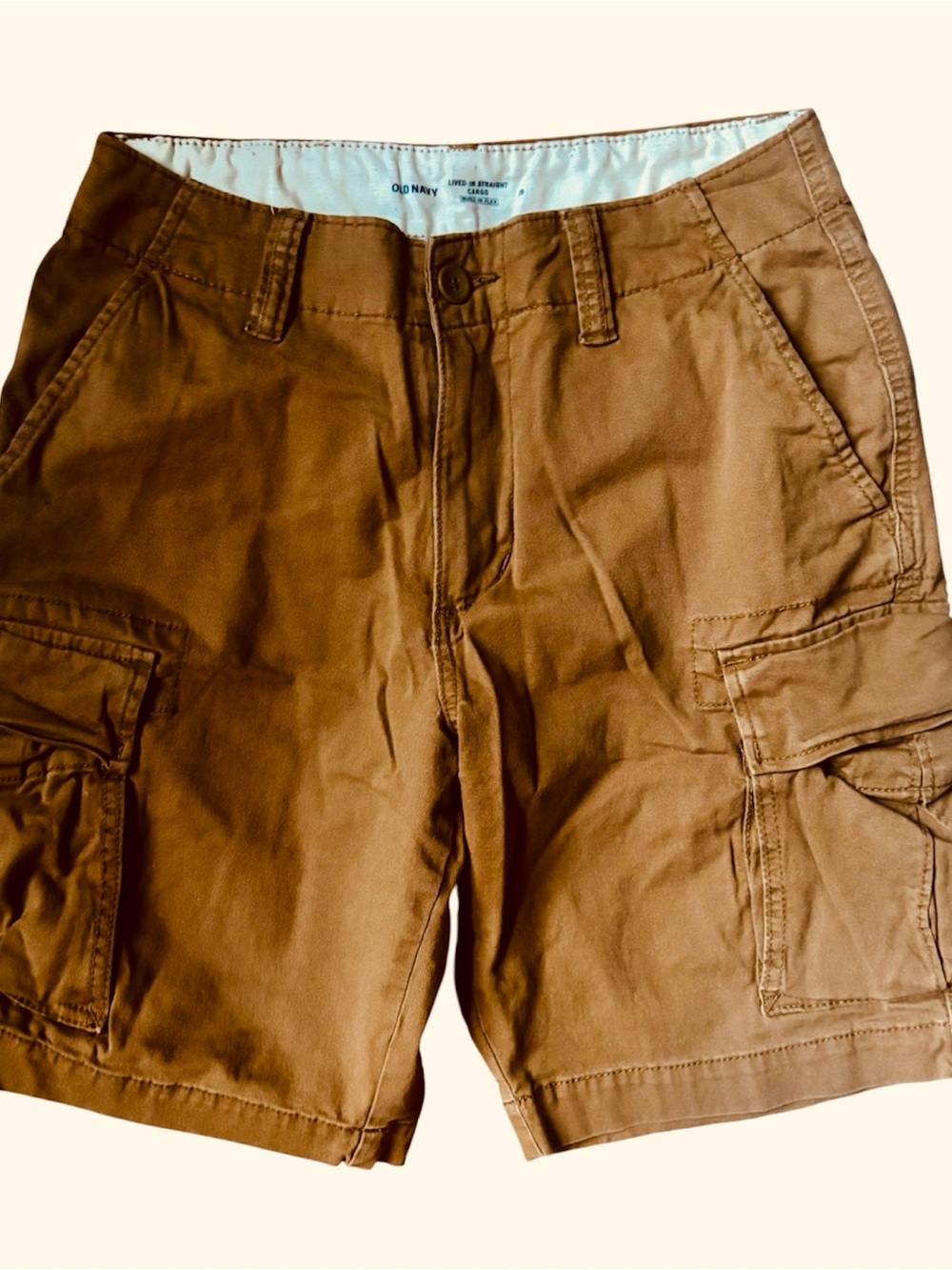 Old Navy Khaki Brown Lived In Straight Cargo Shorts With Built In Flex, Fits 32